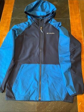 Columbia Kids Blue and Navy Hooded Rain Jacket